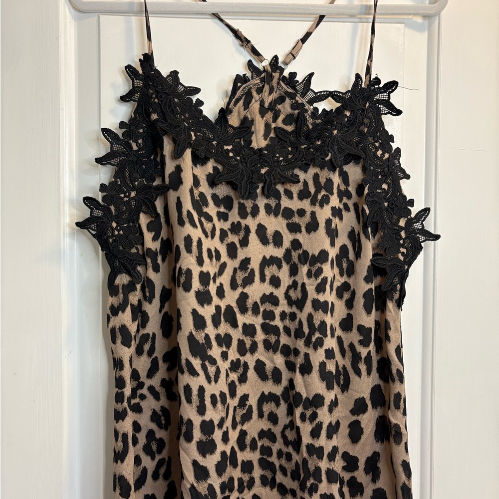 Leopard Print Cami with Black Lace Trim
